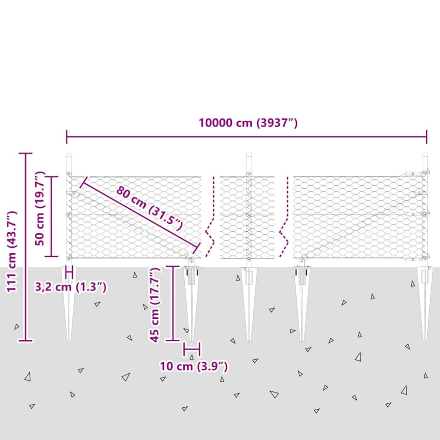 Afrasteringspaal Zilver 100 x 0,5 m (36 mm gaas) Staal