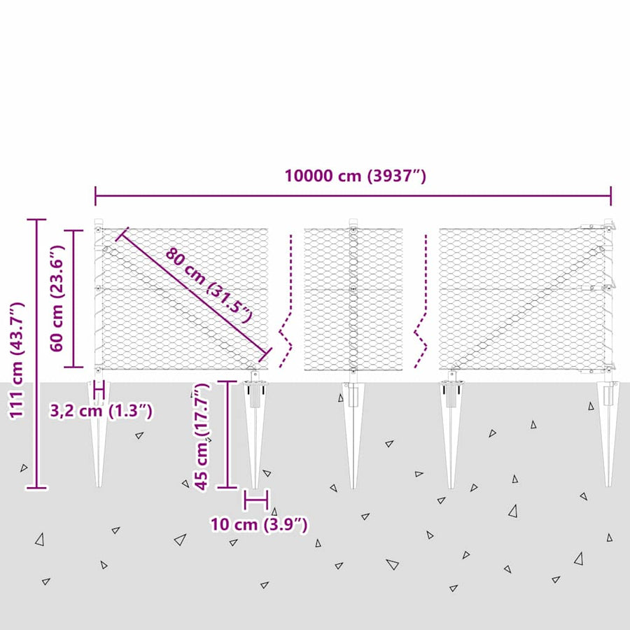 Afrasteringspaal Zilver 100 x 0,6 m (25 mm gaas) Staal