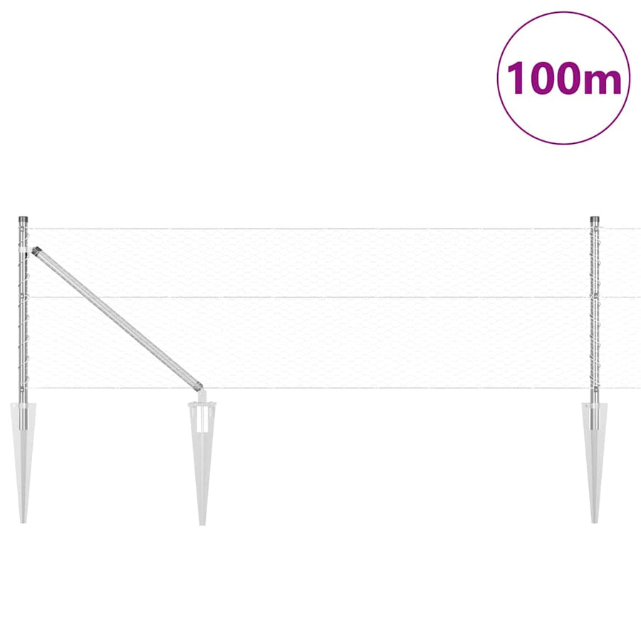 Afrasteringspaal Zilver 100 x 0,6 m (25 mm gaas) Staal