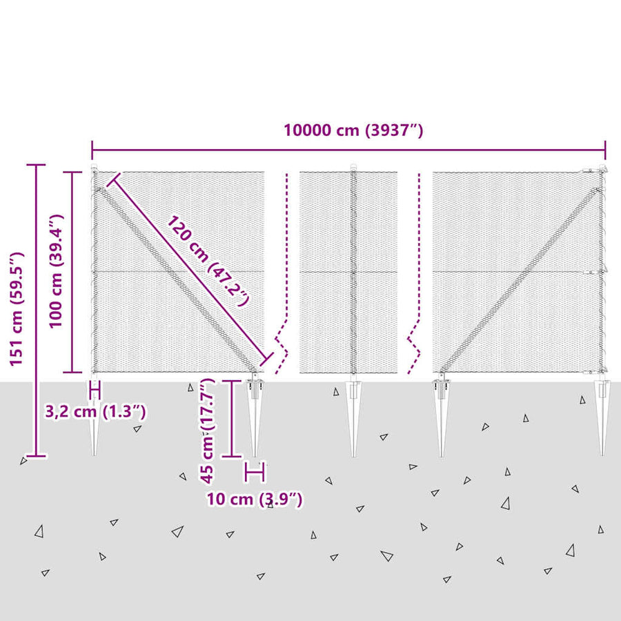 Afrasteringspaal Zilver 100 x 1 m (13 mm gaas) Staal