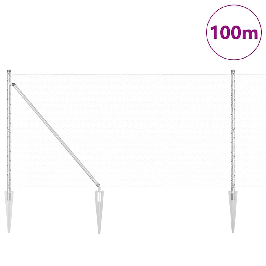 Afrasteringspaal Zilver 100 x 1 m (25 mm gaas) Staal