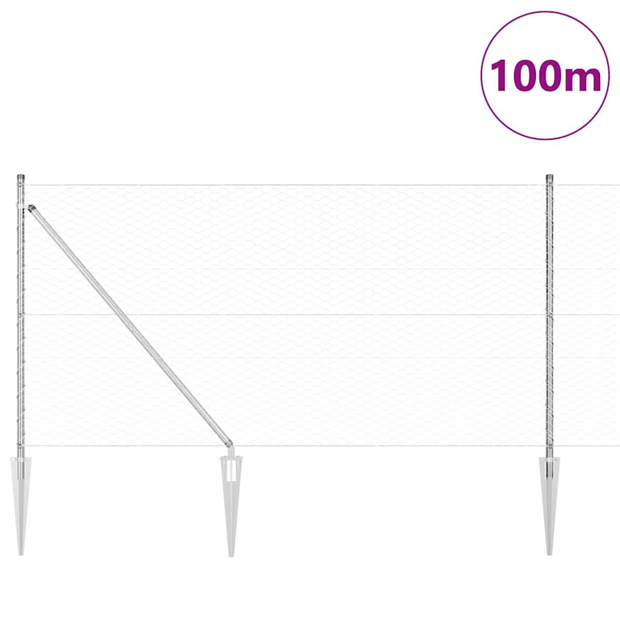 Afrasteringspaal Zilver 100 x 1 m (36 mm gaas) Staal