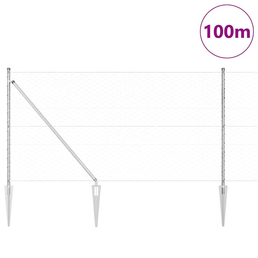 Afrasteringspaal Zilver 100 x 1 m (50 mm gaas) Staal