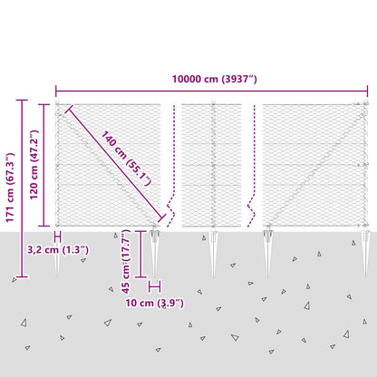 Afrasteringspaal Zilver 100 x 1,2 m (36 mm gaas) Staal