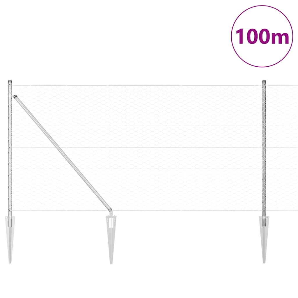 Afrasteringspaal Zilver 100 x 1,4 m (36 mm gaas) Staal