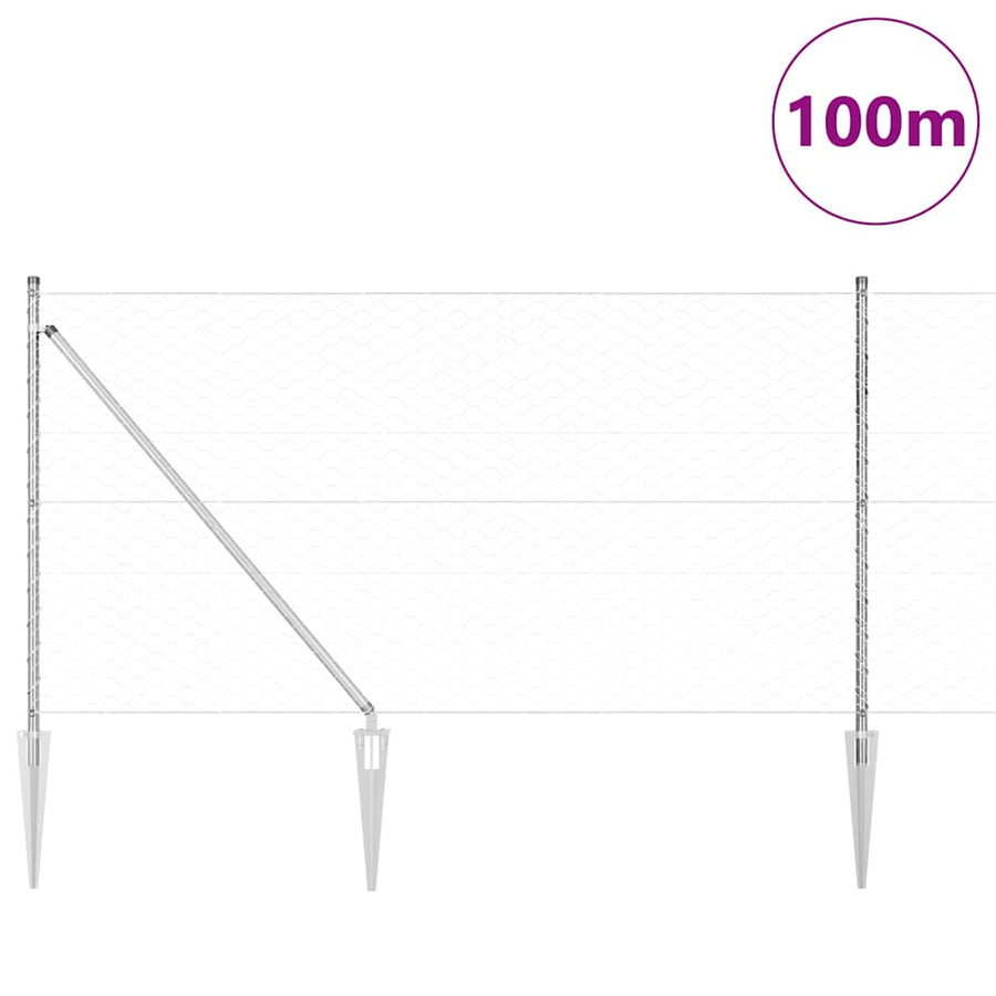 Afrasteringspaal Zilver 100 x 1,4 m (50 mm gaas) Staal