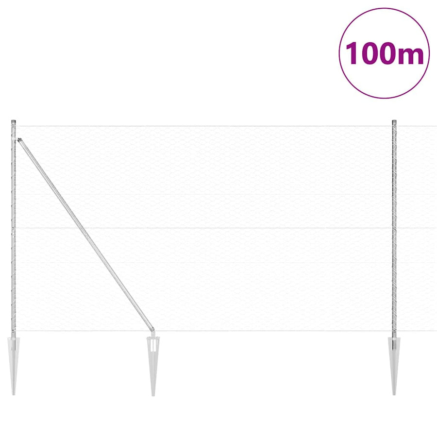 Afrasteringspaal Zilver 100 x 1,6 m (36 mm gaas) Staal
