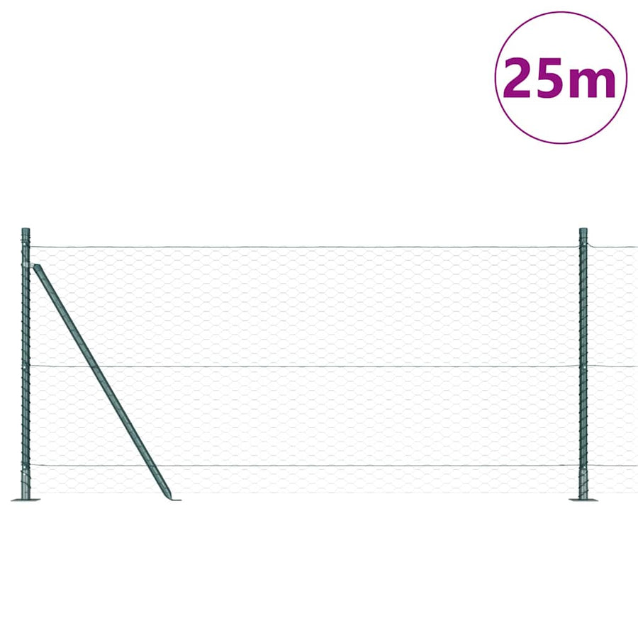 Afrasteringspaal Groen 25 x 0,8 m (36 mm gaas) Staal en PVC