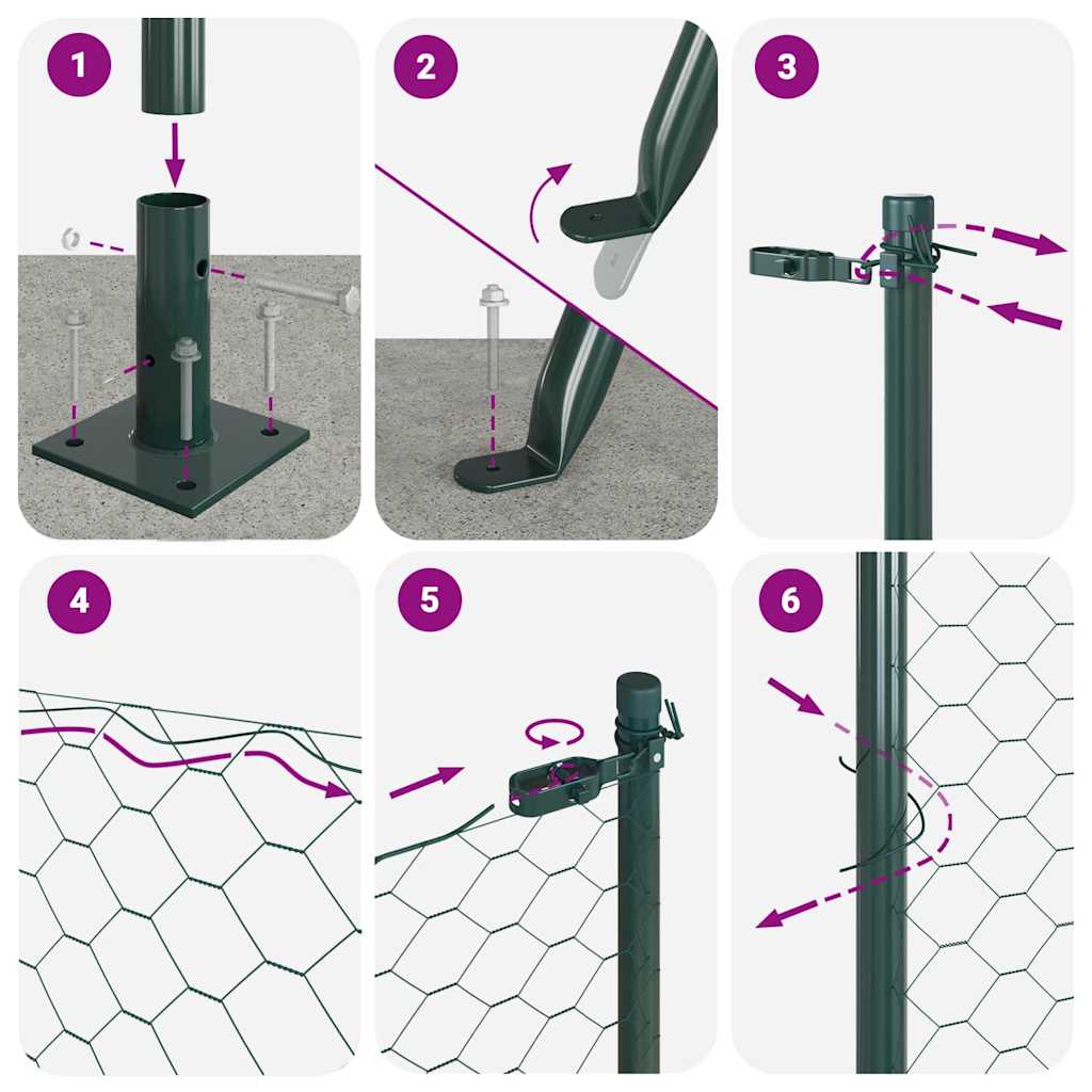 Afrasteringspaal Groen 50 x 1,2 m (25 mm gaas) Staal en PVC