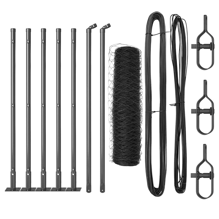 Afrasteringspaal Grijs 10 x 0,5 m (36 mm gaas) Staal en PVC