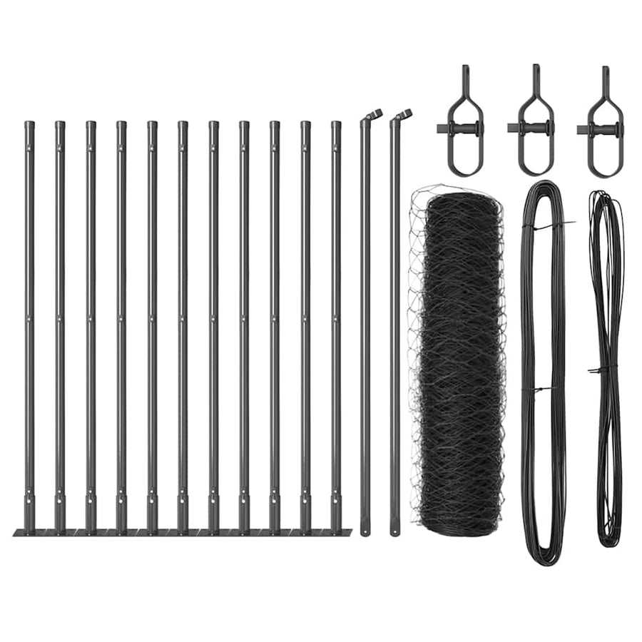 Afrasteringspaal Grijs 25 x 0,4 m (50 mm gaas) Staal en PVC