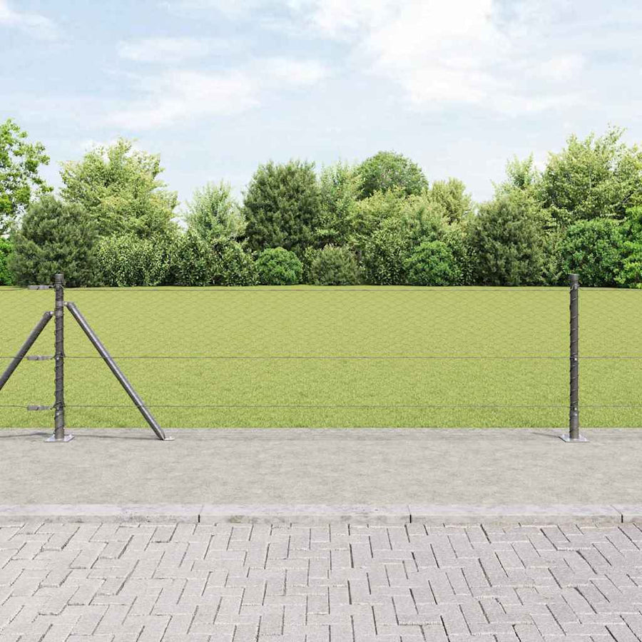Afrasteringspaal Grijs 25 x 0,6 m (25 mm gaas) Staal en PVC