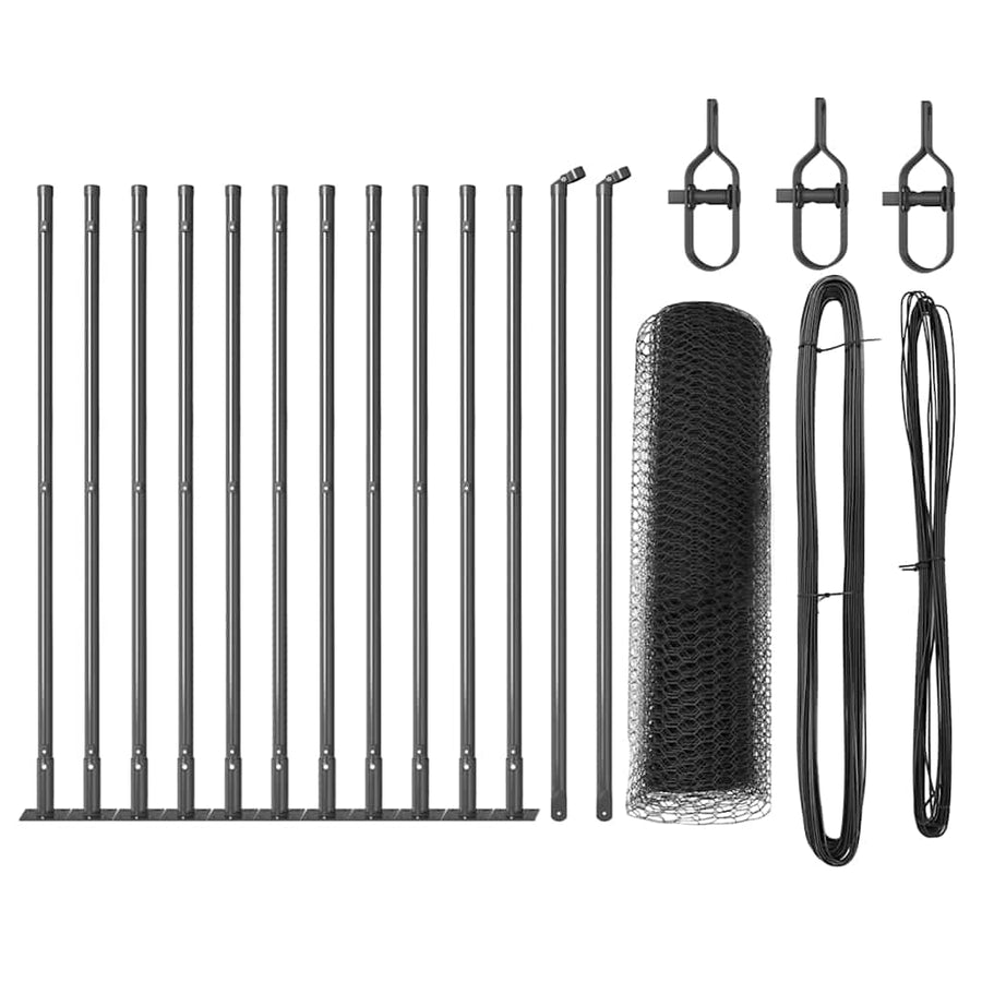Afrasteringspaal Grijs 25 x 0,6 m (25 mm gaas) Staal en PVC