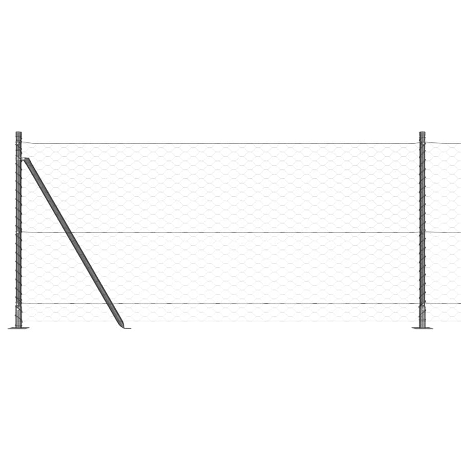 Afrasteringspaal Grijs 25 x 0,8 m (50 mm gaas) Staal en PVC