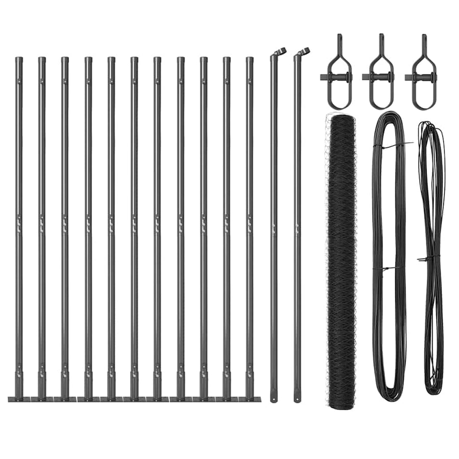 Afrasteringspaal Grijs 25 x 1,4 m (36 mm gaas) Staal en PVC