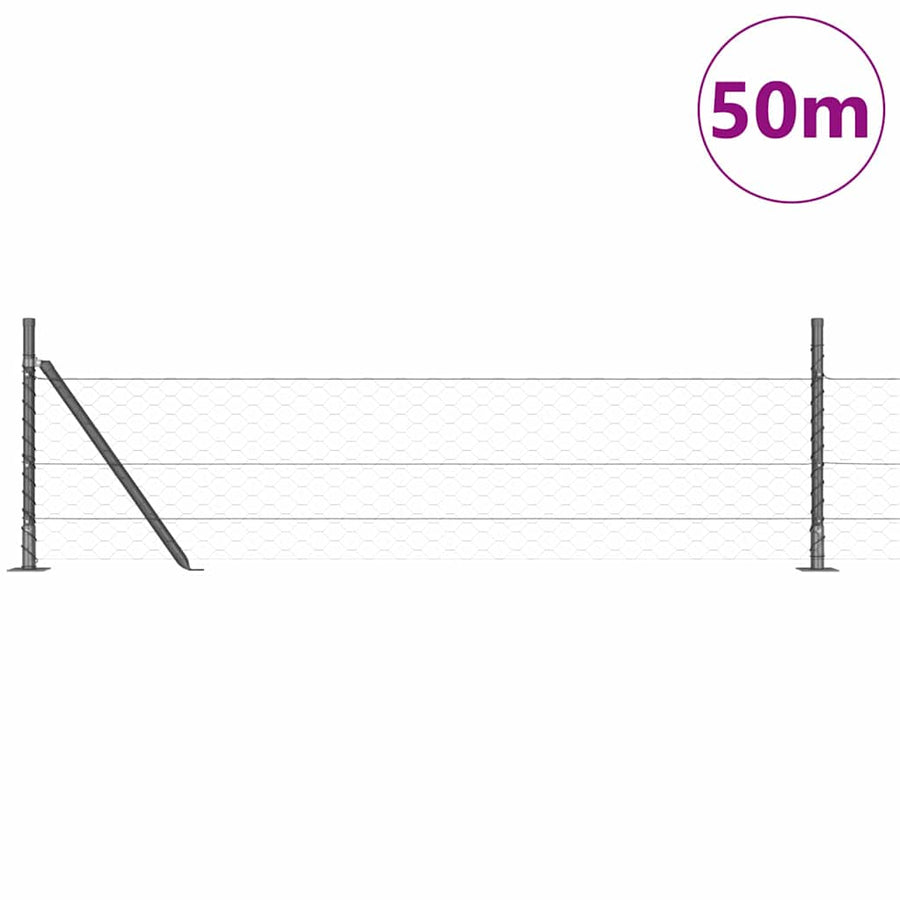 Afrasteringspaal Grijs 50 x 0,5 m (50 mm gaas) Staal en PVC