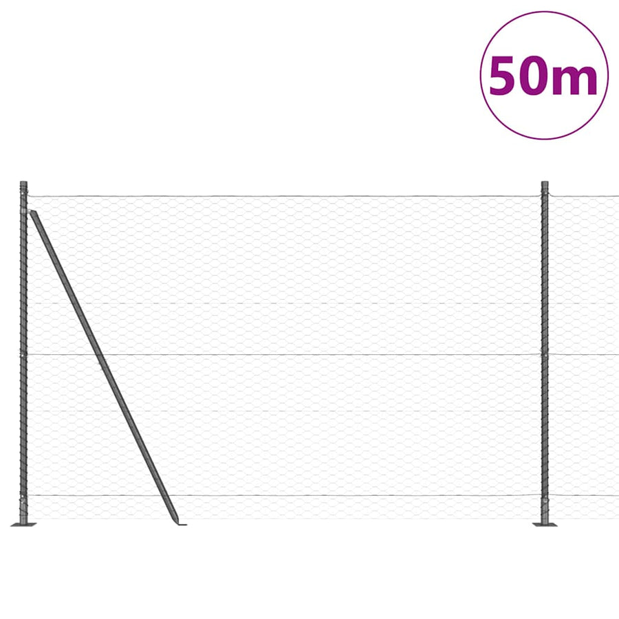 Afrasteringspaal Grijs 50 x 1,4 m (36 mm gaas) Staal en PVC