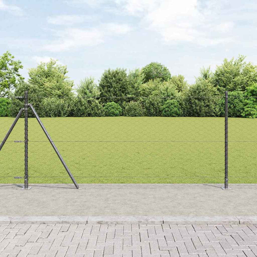 Afrasteringspaal Grijs 100 x 0,8 m (50 mm gaas) Staal en PVC