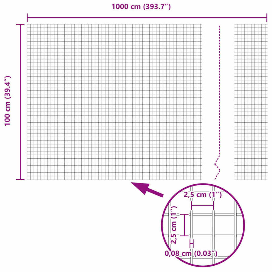 Afrasteringspaal Zilver 10 x 1 m (25 x 25 mm gaas) Staal