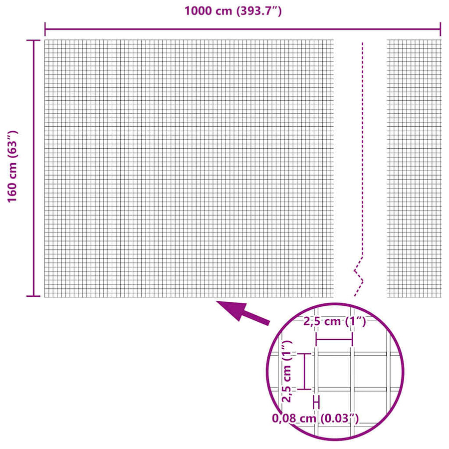 Afrasteringspaal Zilver 10 x 1,6 m (25 x 25 mm gaas) Staal