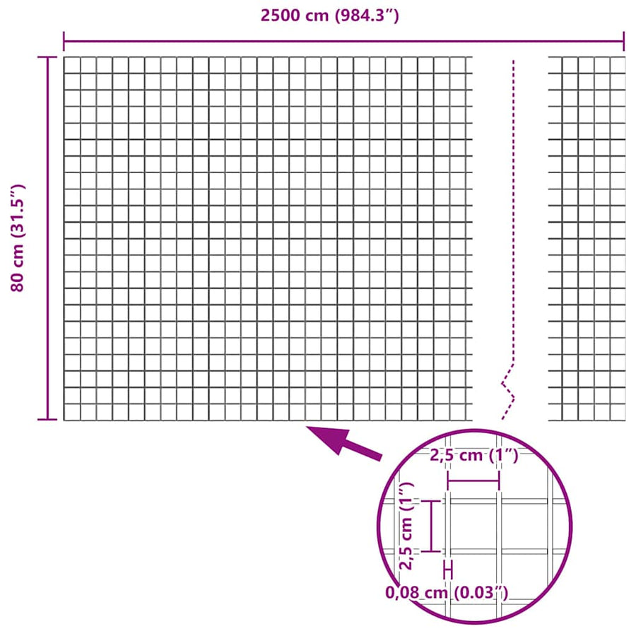 Afrasteringspaal Zilver 25 x 0,8 m (25 x 25 mm gaas) Staal