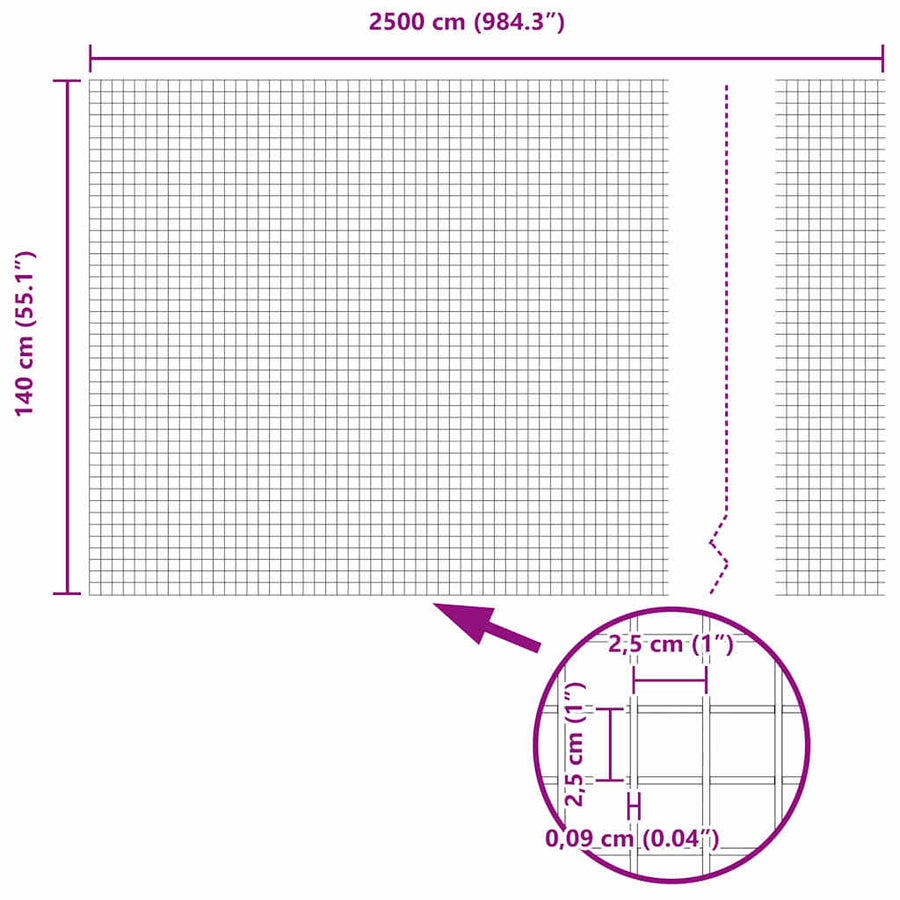 Afrasteringspaal Grijs 25 x 1,4 m (25 x 25 mm gaas)