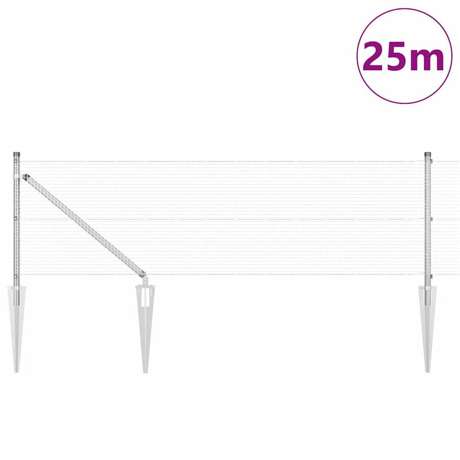 Afrasteringspaal Zilver 25 x 0,8 m (16 x 16 mm heknet) Staal