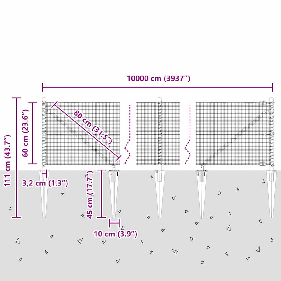 Afrasteringspaal Zilver 100 x 0,6 m (12 x 12 mm gaas) Staal