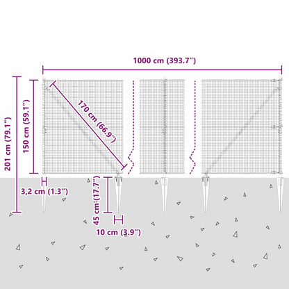 Hecke Met Palen 1.5 X 10 M Staal Groen 10 x 1,5 m (25 x 25 mm gaas)