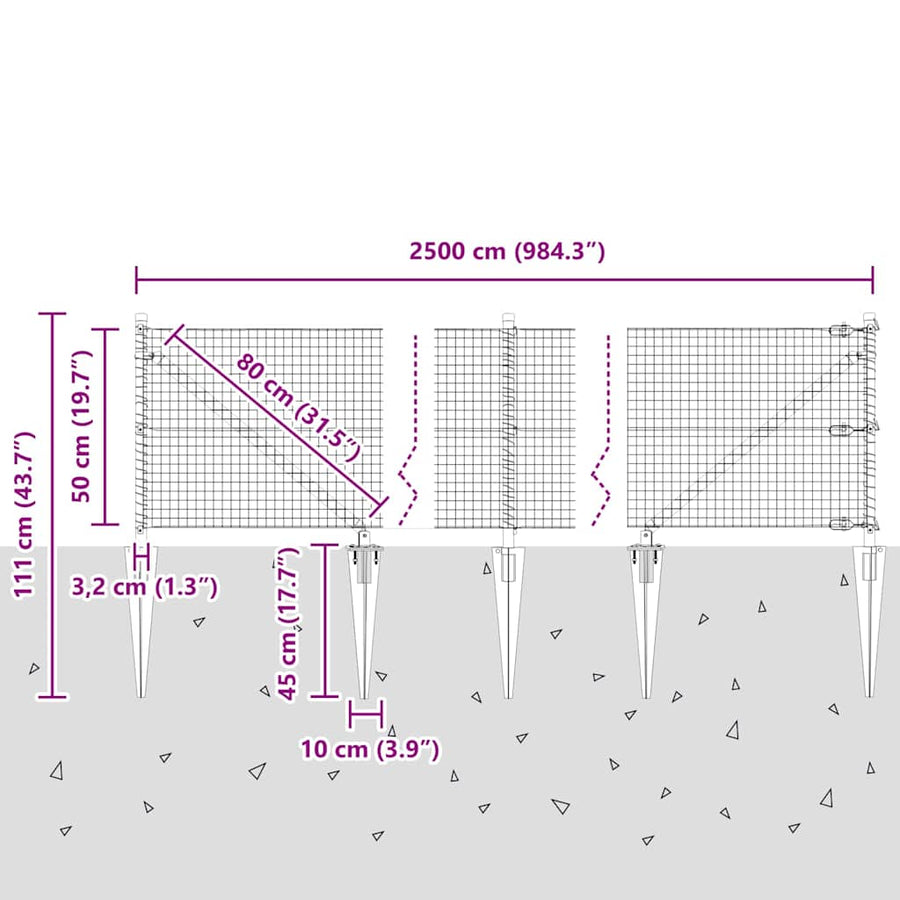 Hecke Met Palen 0,5 X 25 M Staal Groen 25 x 0,5 m (25 x 25 mm gaas)