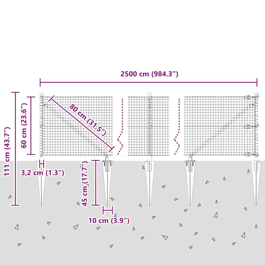 Afrasteringspaal Groen 25 x 0,6 m (25 x 25 mm gaas)