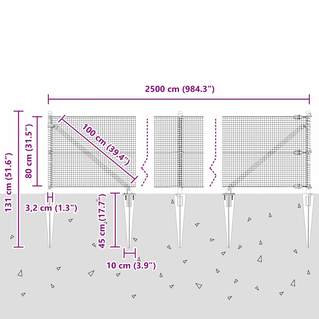 Afrasteringspaal Groen 25 x 0,8 m (16 x 16 mm heknet)