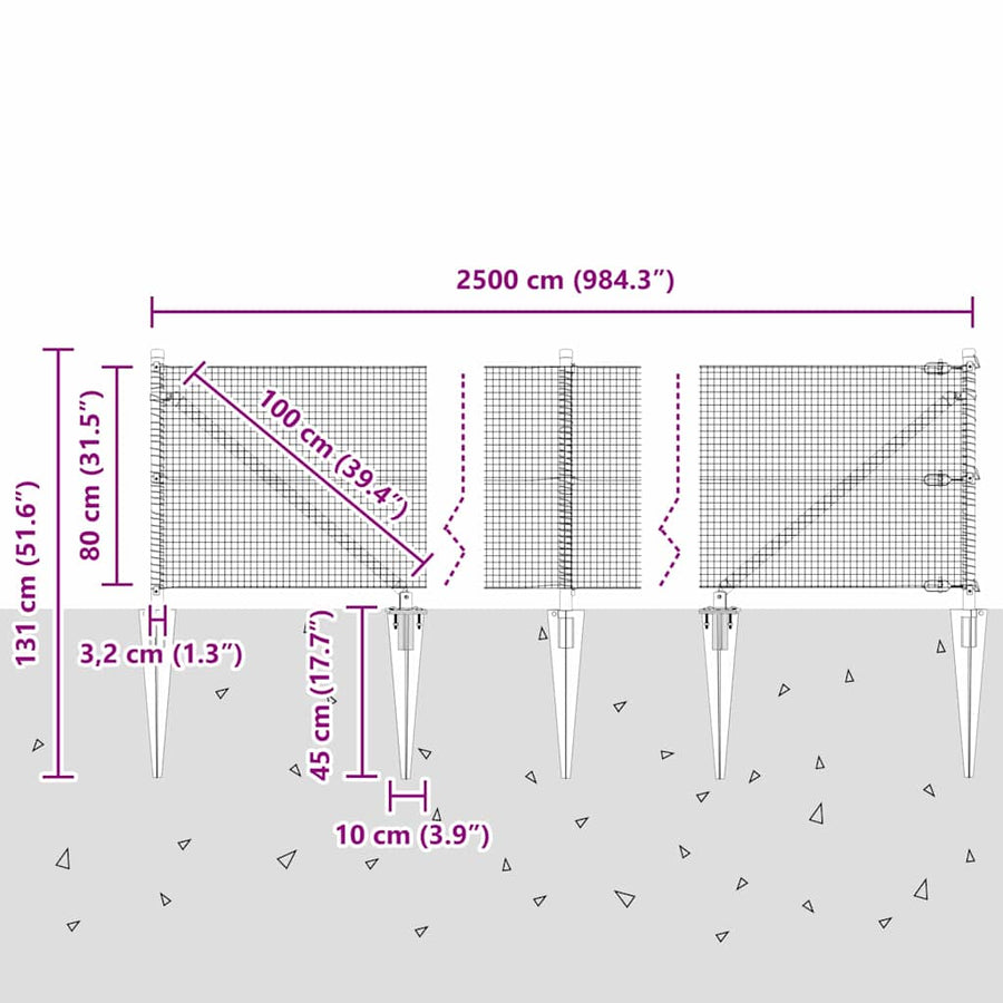 Afrasteringspaal Groen 25 x 0,8 m (16 x 16 mm heknet)