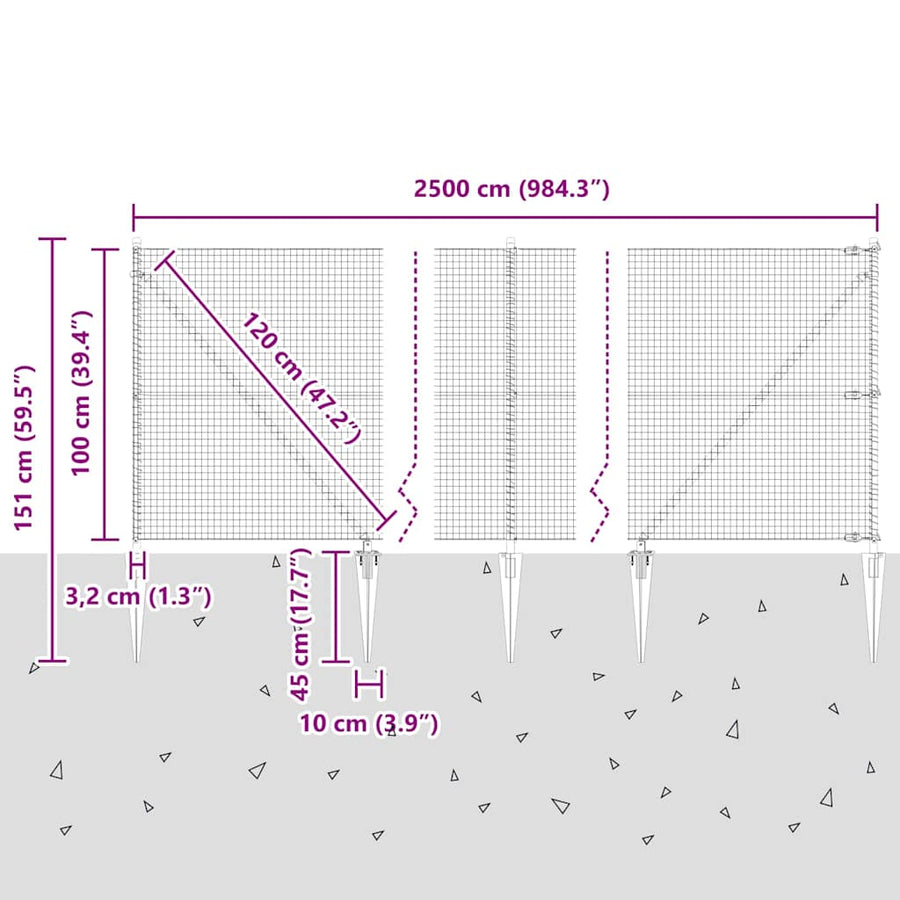 Afrasteringspaal Groen 25 x 1 m (25 x 25 mm gaas) Staal