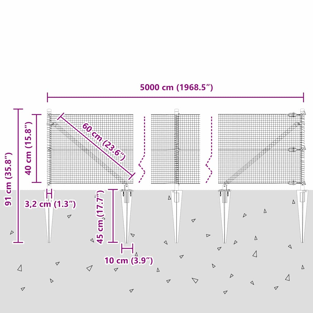 Afrasteringspaal Groen 50 x 0,4 m (16 x 16 mm gaas)