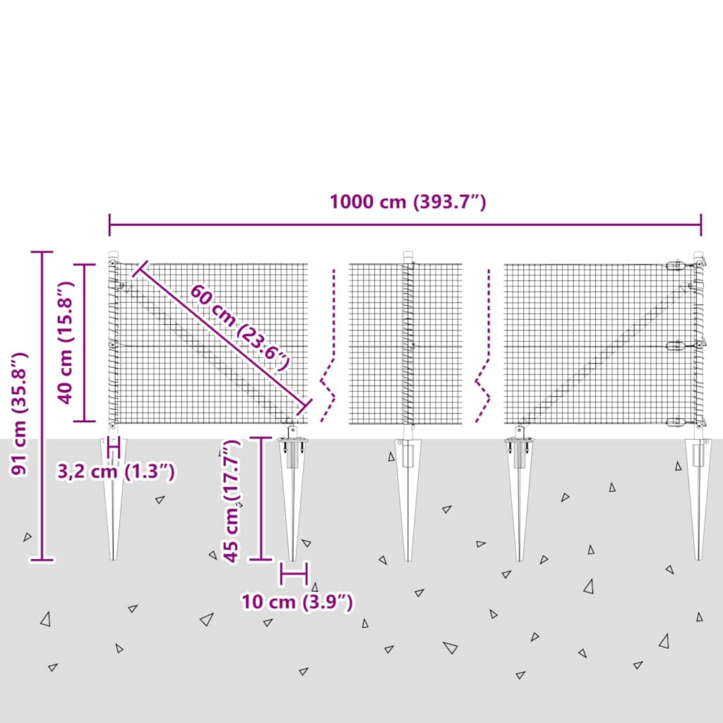 Hecke Met Palen Grijs 0.4 X 10 M Staal Grijs