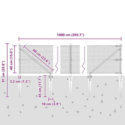 Hecke Met Palen Grijs 0.4 X 10 M Staal Grijs
