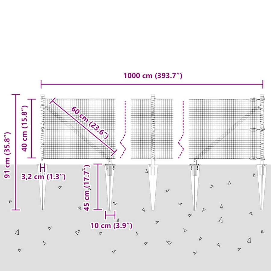 Hecke Met Palen Grijs 0.4 X 10 M Staal Grijs