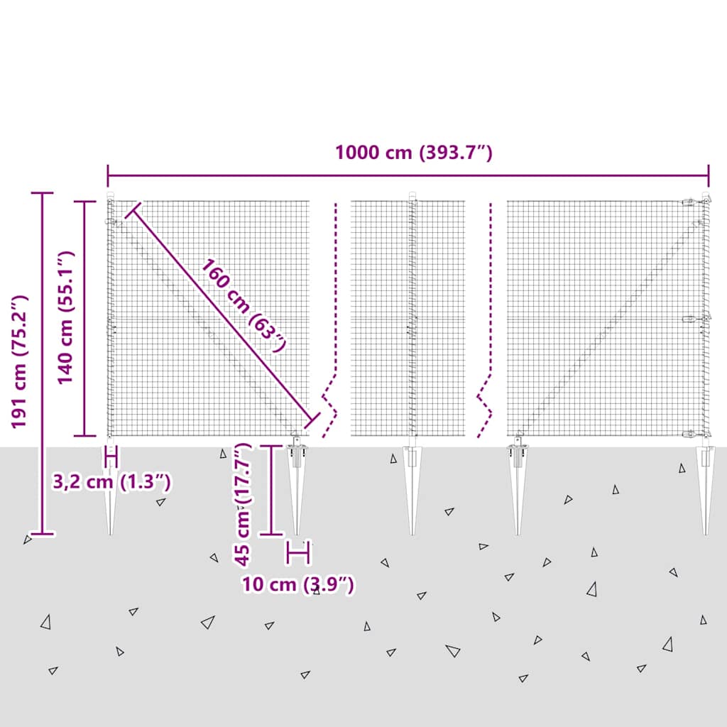 Afrasteringspaal Grijs 10 x 1,4 m (25 x 25 mm gaas)