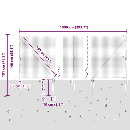 Afrasteringspaal Grijs 10 x 1,4 m (25 x 25 mm gaas)