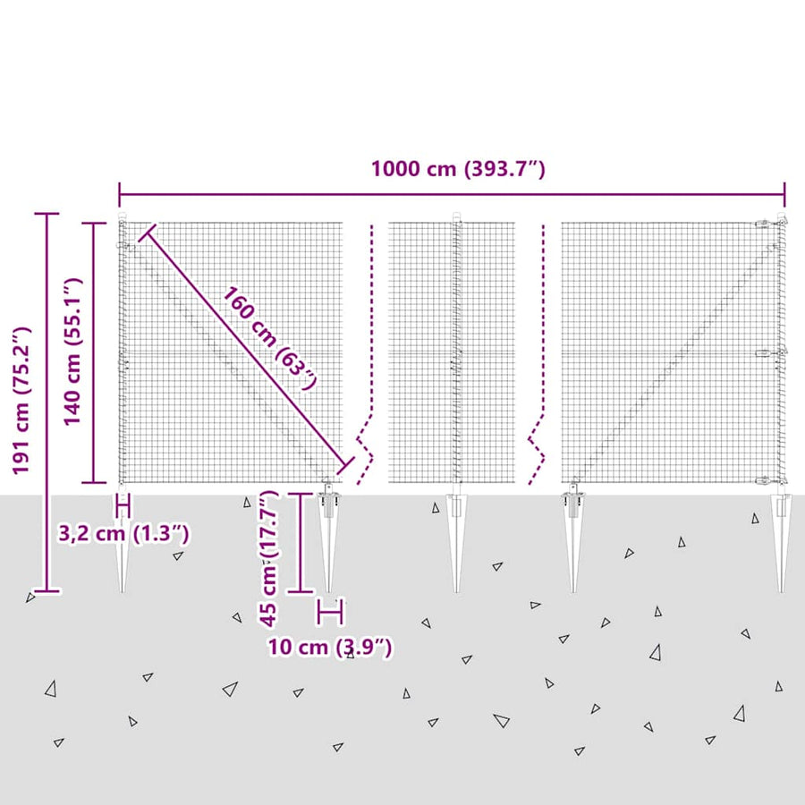 Afrasteringspaal Grijs 10 x 1,4 m (25 x 25 mm gaas)