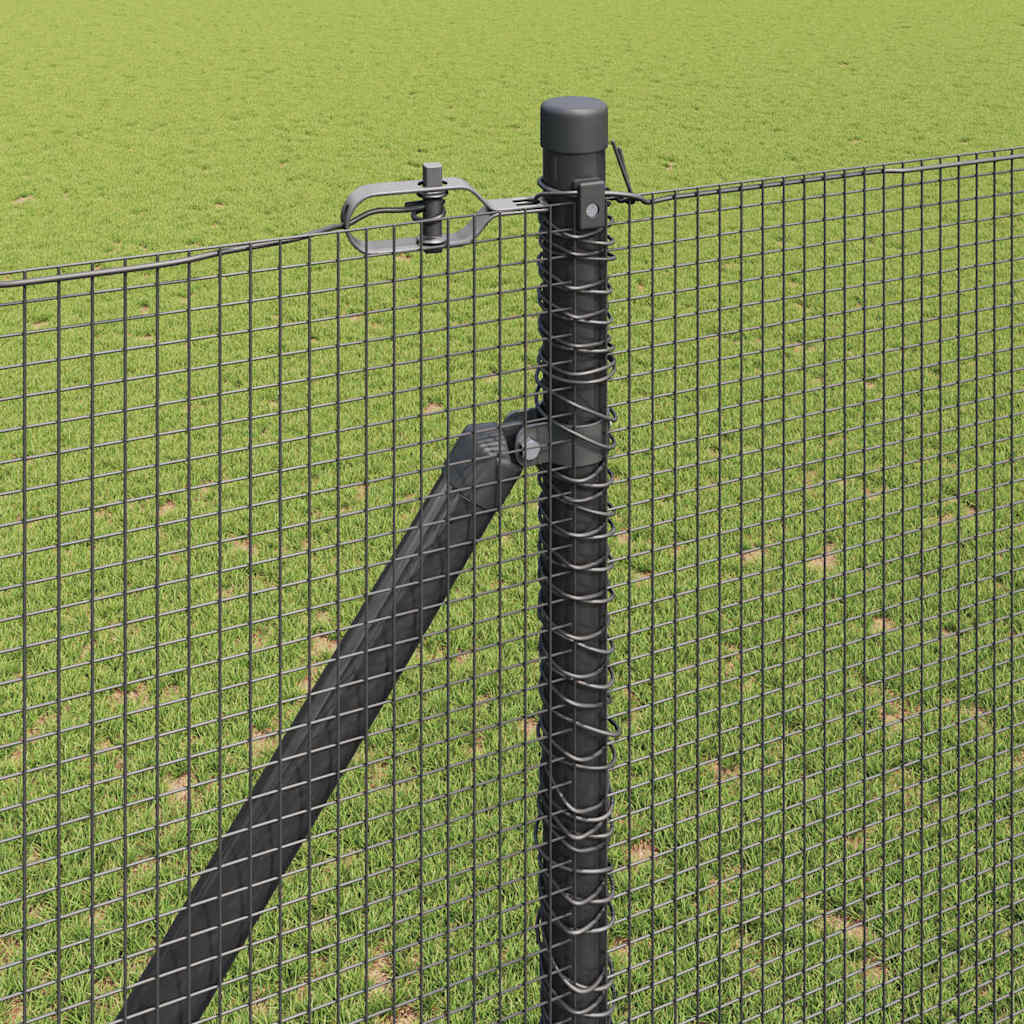 Hecke Met Palen 1.5 X 10 M Staal Grijs 10 x 1.5 m (12 x 12 mm gaas)
