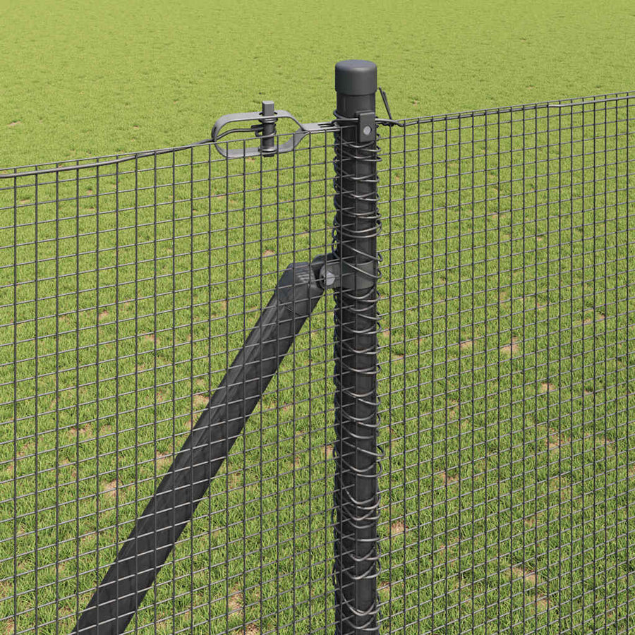 Hecke Met Palen 1.5 X 10 M Staal Grijs 10 x 1.5 m (12 x 12 mm gaas)
