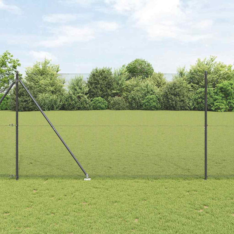 Hecke Met Palen 1.5 X 10 M Staal Grijs 10 x 1.5 m (12 x 12 mm gaas)