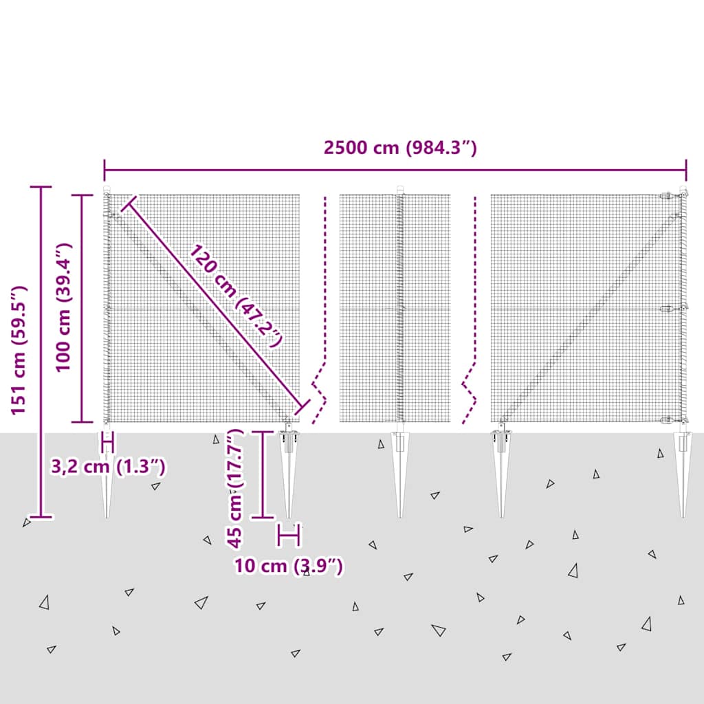 Afrasteringspaal Grijs 25 x 1 m (16 x 16 mm gaas) Staal