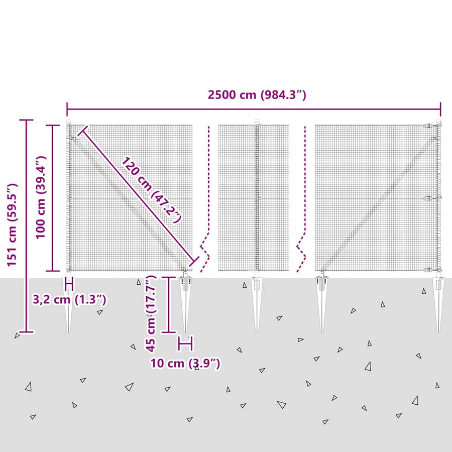 Afrasteringspaal Grijs 25 x 1 m (16 x 16 mm gaas) Staal
