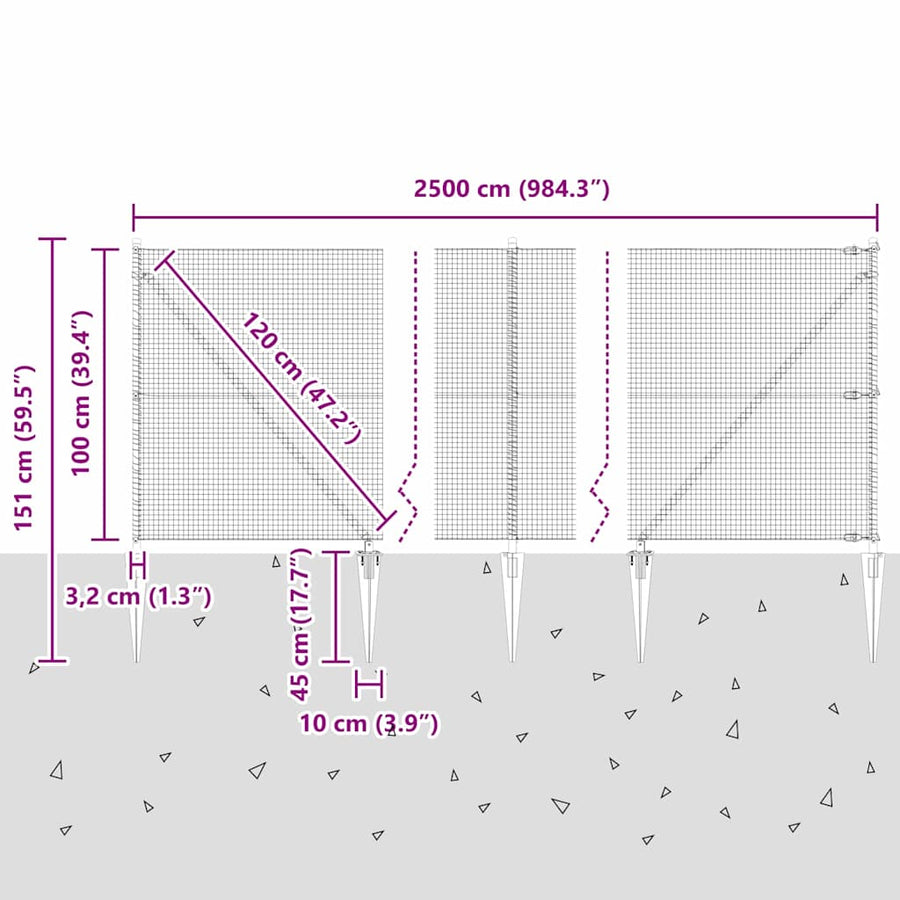 Hecke Met Palen Grijs 1 X 25 M Staal Grijs