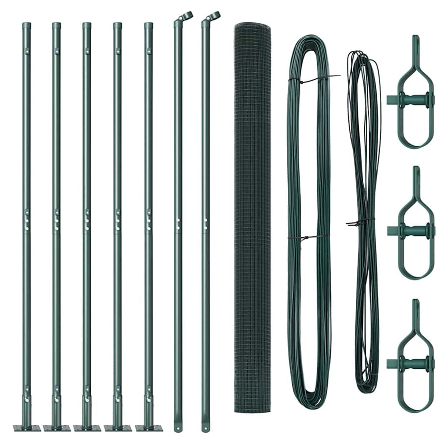 Hecke Met Palen 1.5 X 10 M Staal Groen 10 x 1,5 m (25 x 25 mm gaas)