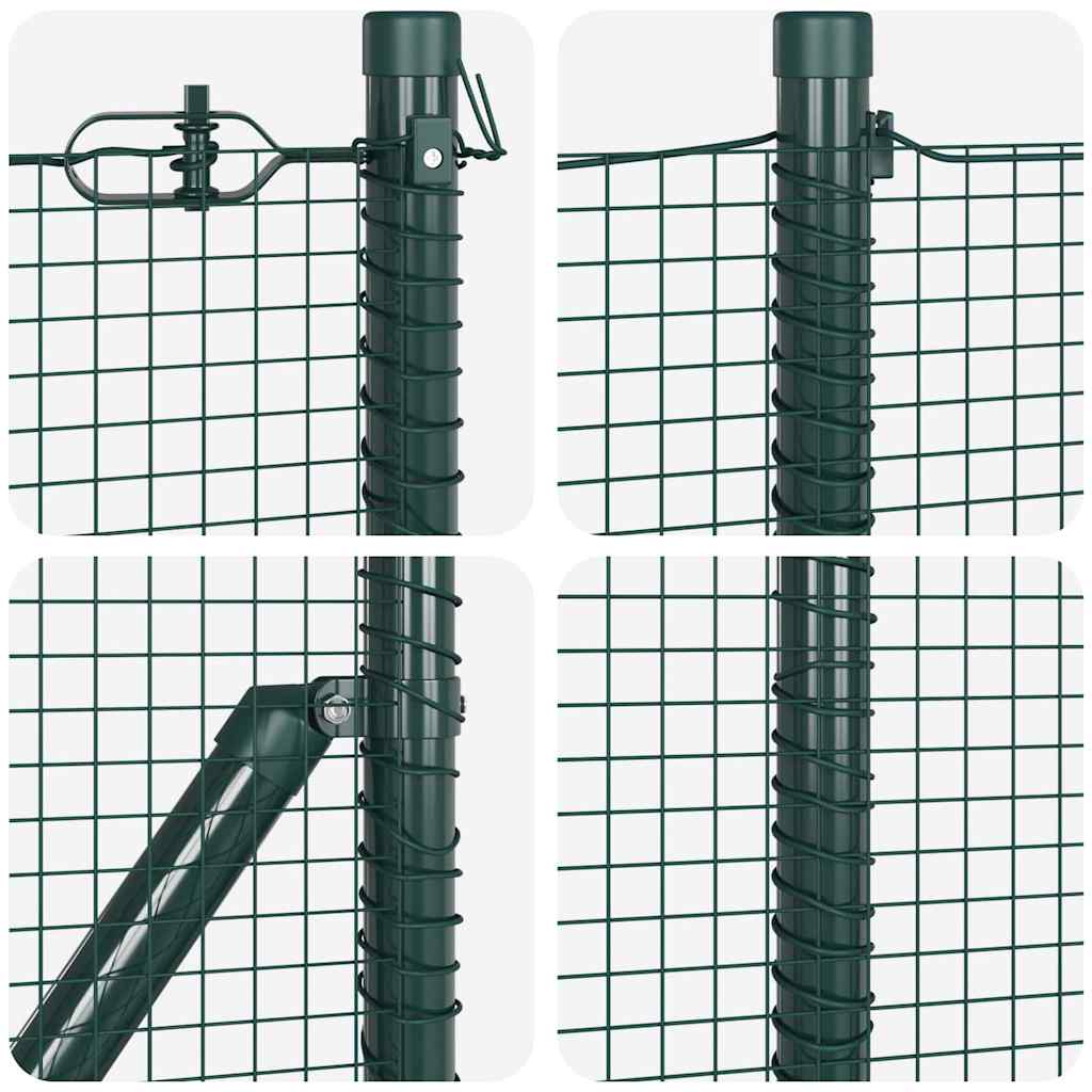 Gelaste Draadhek met 13 Flanged Palen Groen 0,6x100 m Staal