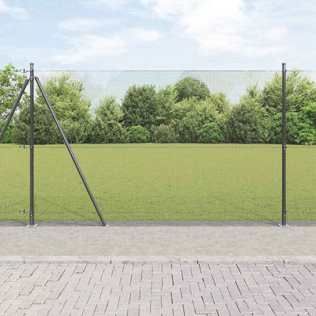 Hecke Met Palen 1.5 X 10 M Staal Grijs 10 x 1.5 m (12 x 12 mm gaas)
